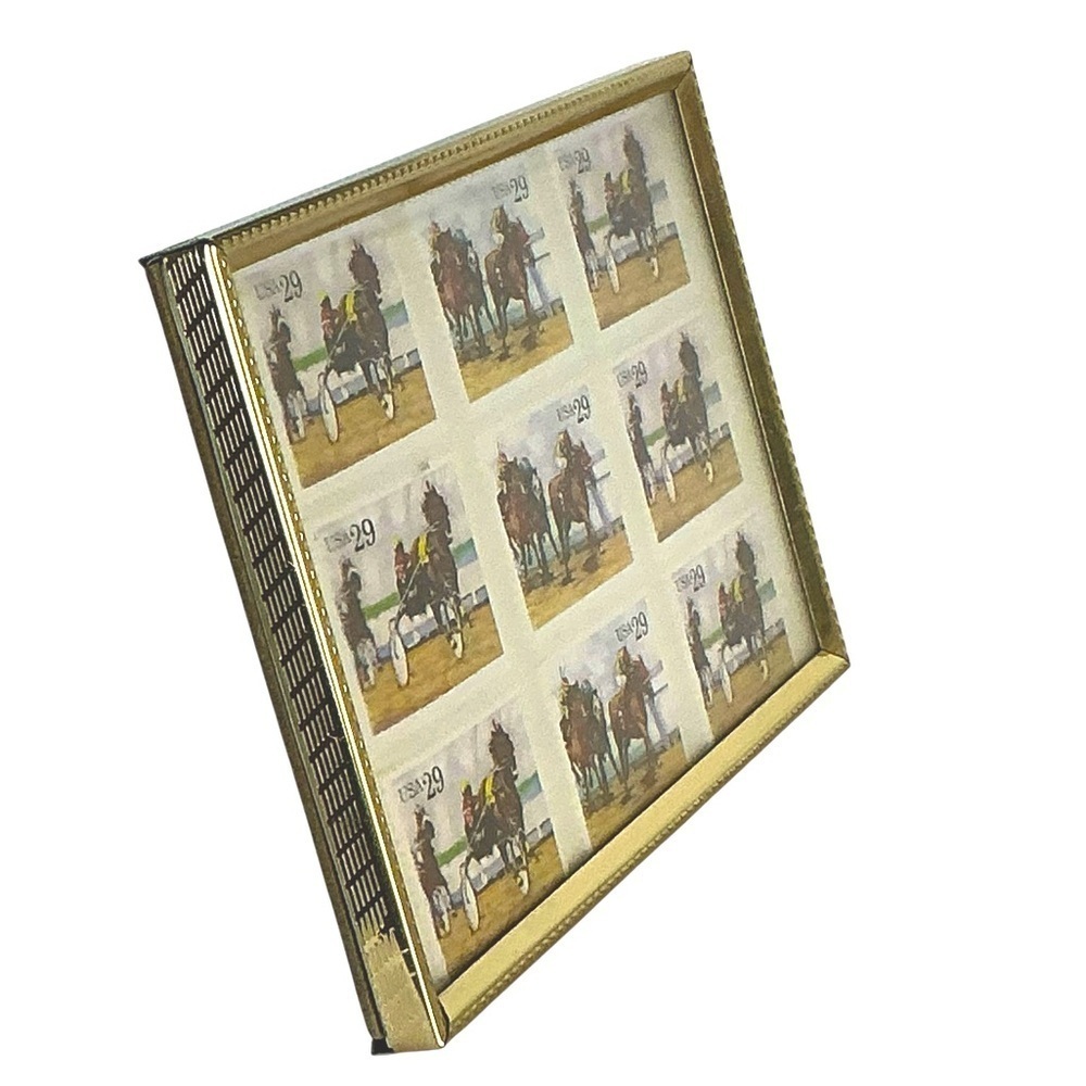 1993 Sporting Horses Harness Racing 29c Stamp Sheet of 9 in Gold Frame Stamp Art - Picture 6 of 16